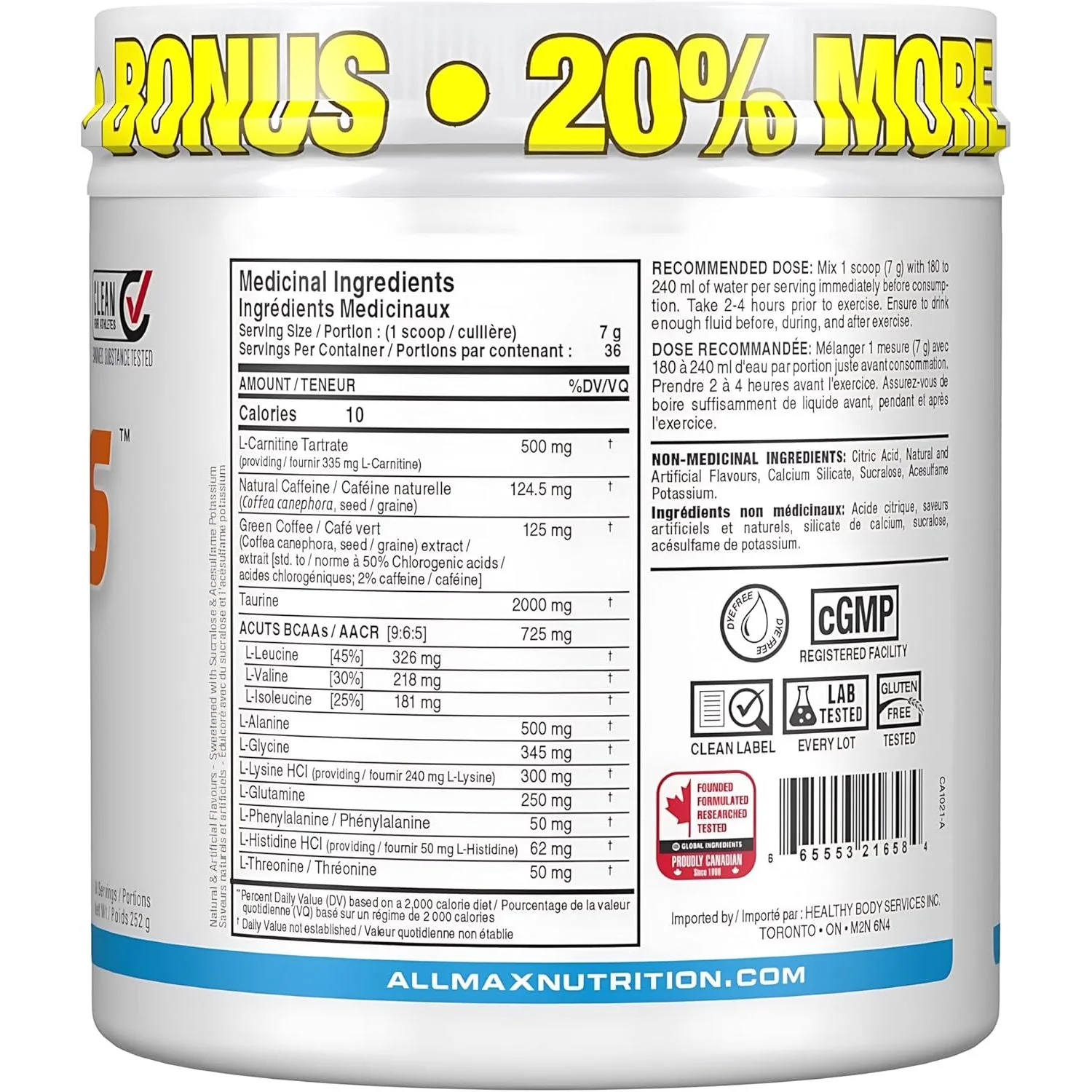 Allmax ACuts Amino Energy Fat Burning Powder (36 Servings) - Image 3